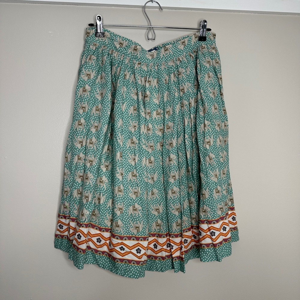 Comme Toi Women's‎ Elephant Print Midi Skirt Boho Festival Pleated Ruffle Hem L